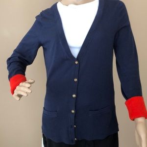Banana Republic long navy cardigan w orange accent